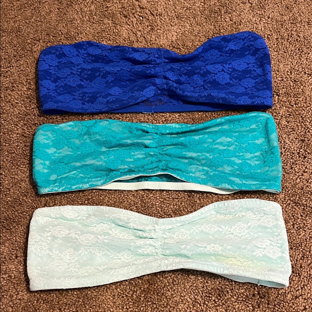 PINK Victoria's Secret Lace Bandeau Set - Blue, Teal, Light Green